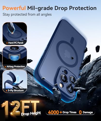 Image of CANSHN Magnetic Compatible with iPhone 14 Pro Case, Upgraded [Full Camera Protection] [Compatible with Magsafe] [Translucent Matte] Shockproof Protective Phone Case Cover 6.1 Inch - Deep Blue