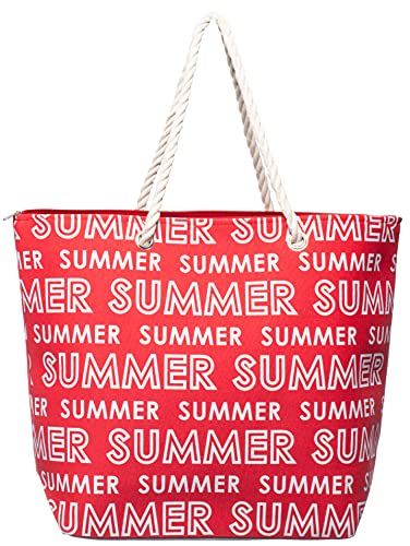 Brandsseller Bolsa de playa con cremallera, 50 x 38 x 15 cm, bolso de la compra, bolsillo interior, rojo, 50x38x15 cm