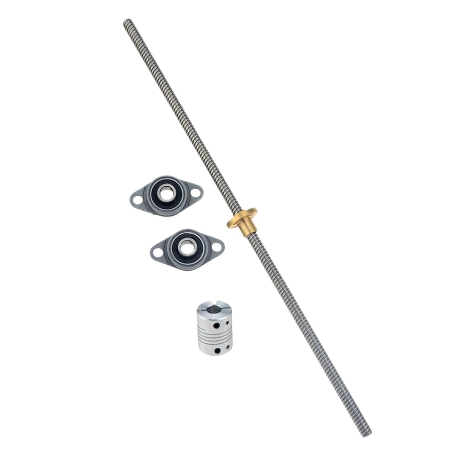 Metal Ball Screw nut T8 Pitch 2mm Lead 4mm Lead Screw 8mm Length 100-500mm+Brass Copper Nut + KFL08 Bearing Bracket+Flexible Coupling D19L25 8x8mm(200mm)