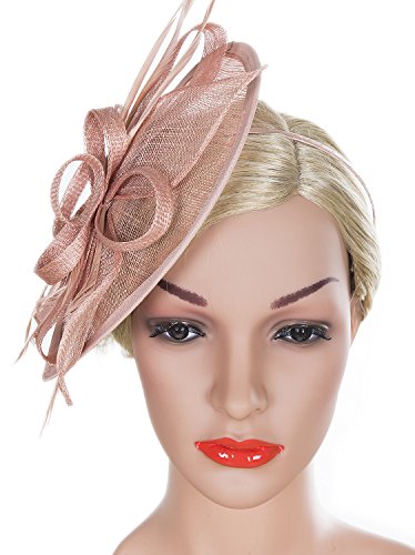 Vijiv Women Vintage Derby Fascinator Hat Pillbox Headband Feather Cocktail Tea Party Pink #TOP2