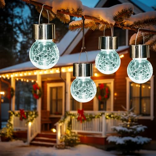 GIGALUMI Solar Lights Outdoor Waterproof, 8 Pack Solar Hanging Lights Garden Decor, Gifts for Women, Solar Outdoor Lantern Waterproof Cracked Glass for Yard, Fence, Tree(Cold White)