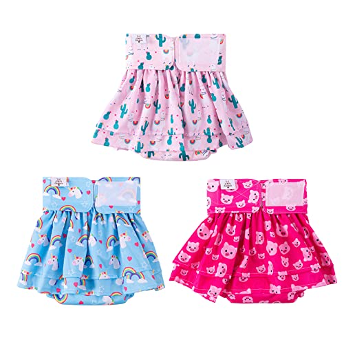 Image of CuteBone Female Dog Diapers with Skirts 3 Pack Reusable Puppy Dresses Pants for Heat Cycle Period QBD01XL