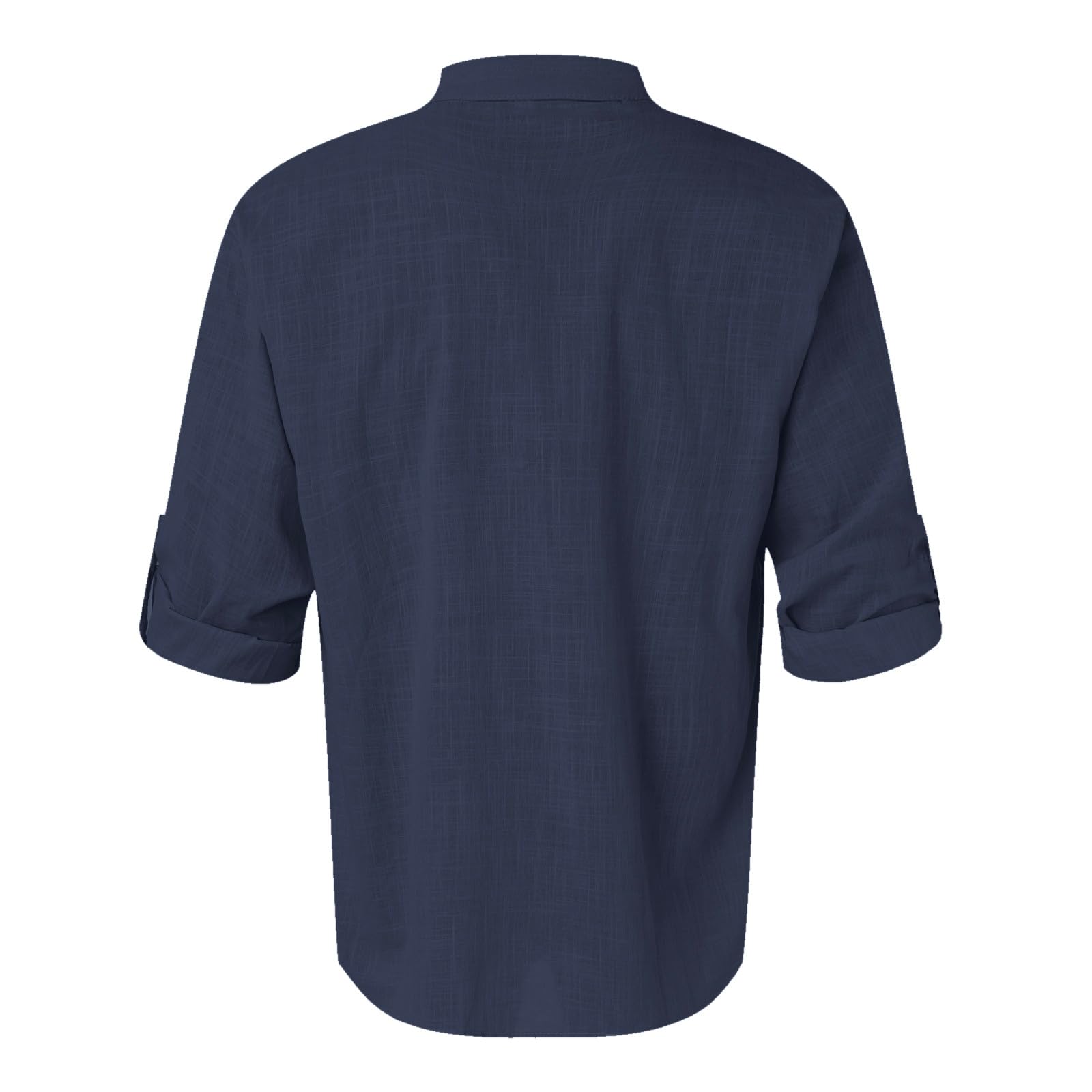 Camisa de manga larga para hombre, cuello alto, color liso, bolsillo