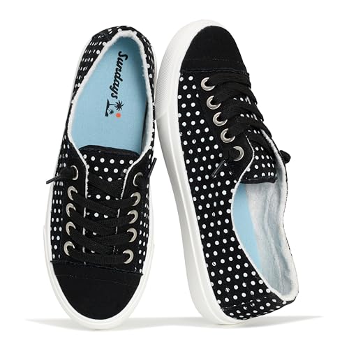 Image of Sundays Canvas Sneakers Women - Memory Foam Insole with Breathable Canvas Shoes for Women Footwear - Non-Slip with Lightweight and Comfortable Womens Sneakers