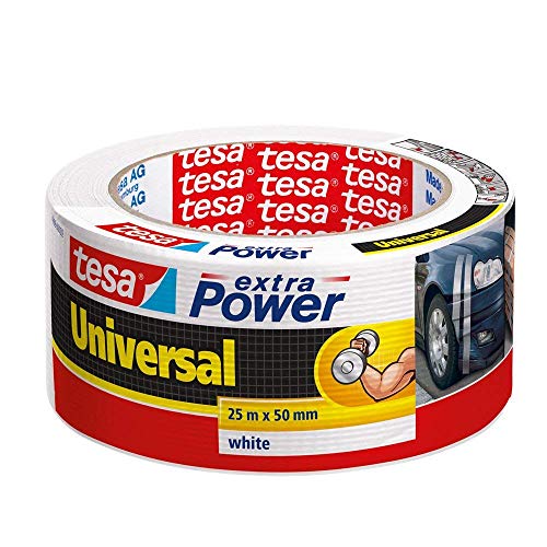 tesa extra Power Universal Gewebeband - 3 Rollen Gewebeverstärktes Ductape zum Reparieren, Befestigen, Bündeln, Verstärken oder Abdichten - Weiß - 50 m x 50 mm