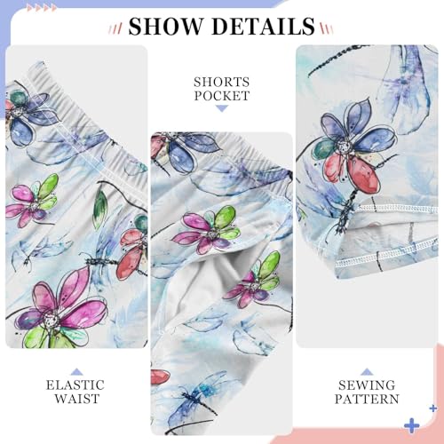 Dragonfly Floral Watercolor Boys Long Pants Soft Trousers Elastic Waist Kids Lounge Bottoms with Pockets S-XL4