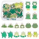 SUPERFINDINGS 32Pcs Alloy Enamel Frog Pendants 8 Styles Lime Green Frog Dangle Beads Charm Metal Cute Frog Jewelry Charms for St. Patrick's Day Jewelry DIY Craft Making，Hole:1.6-2.3mm