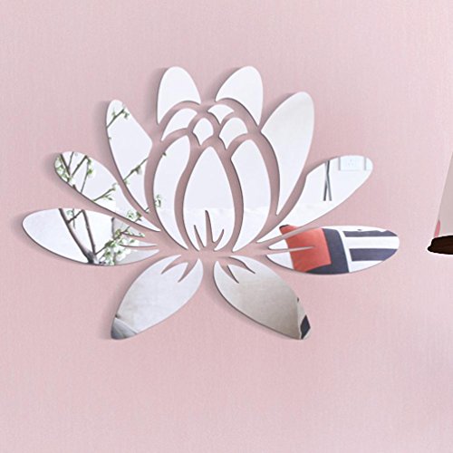 Sencillo Vida 3D Espejos Pegatinas de Pared, Adhesivos de Pared, Espejos Calcomanías Decorativas de Pared, Movible, Extraíble, Decoración DIY de Hogar?Loto