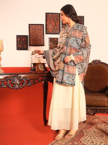Image of Pashmoda Women Guldasta Fine Wool Fabric Pashmina Kalamkari Embroidered Shawl (Size: 40x80in, 101x203cm)