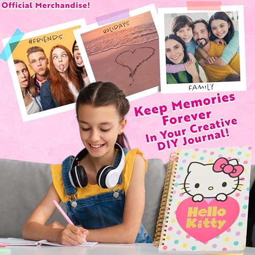 Hello Kitty DIY Journal Kit for Girls Teens, Cute Arts and Crafts Kits, A5 Spiral Notebook, Hair Clips, Pens, Sticker Sheets Anime Gifts