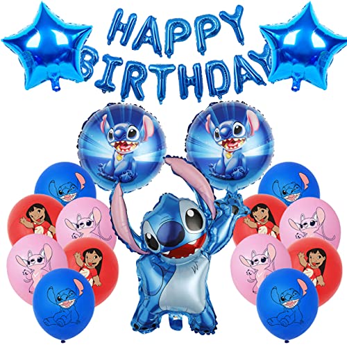 Lilo Stitch Party Supplies -Tomicy 18 Pcs Stitch Décoration Ballon Anniversaire, Ballon en Aluminium Ensemble de Ballons Helium, Fête d'anniversaire Enfant Fille Fournitures de Décorations Cover
