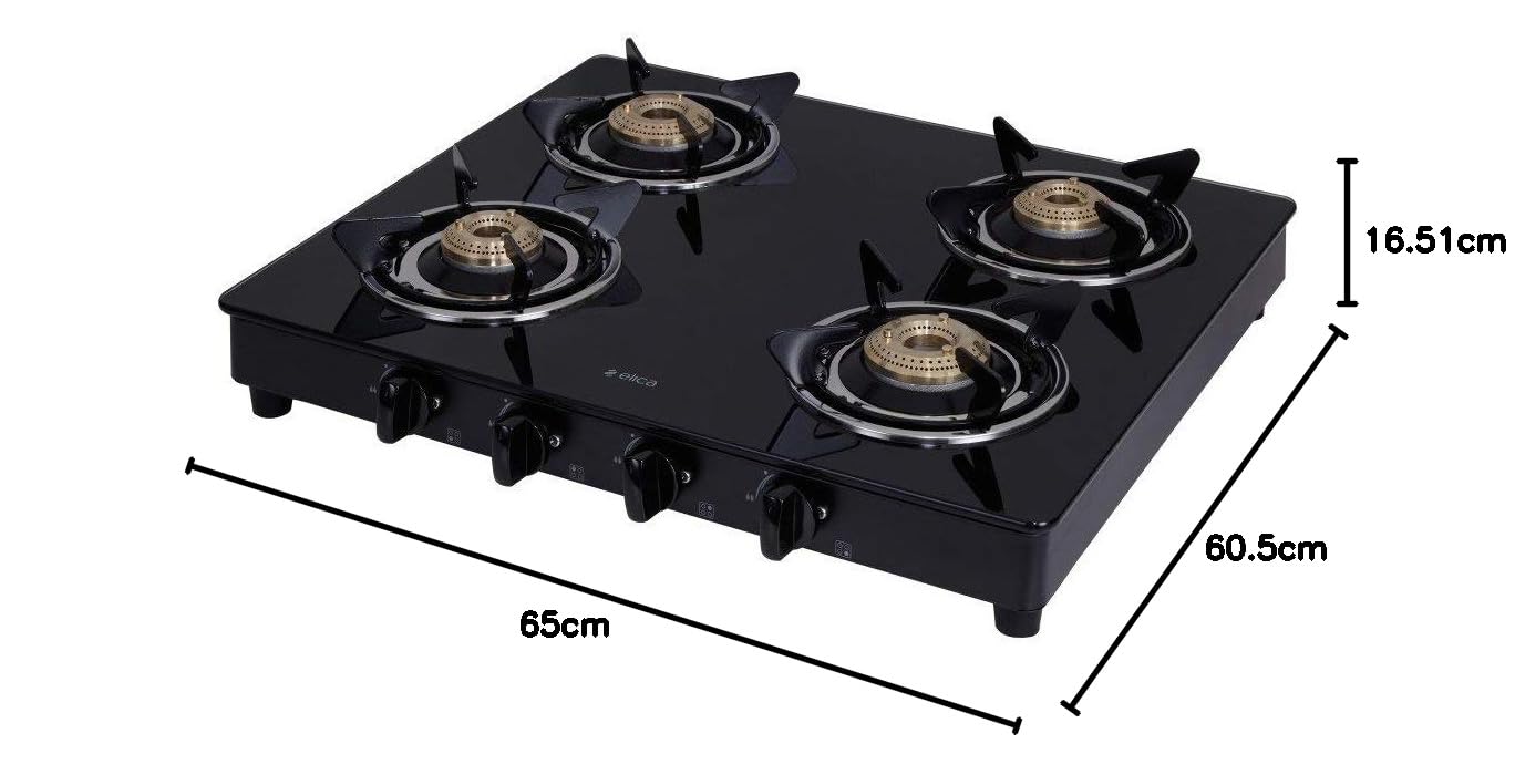 Elica Vetro Glass Top 4 Burner Gas Stove (CT VETRO 460 BLK)Open,Black - Image 10