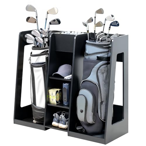 Golf Bag Organizer, Storage Holder for Garage with 2 Side Compartments, 3 Middle Cubbies, and More, Black, LF-GBS1