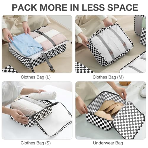Image of 8 Set Packing Cubes for Suitcases,Packing Cubes with Shoe Bag, Cosmetics Bag, Clothing Bag, Accessories Bags Packing Cubes for Travel Luggage Organizer Women Men(Black White Checkered)