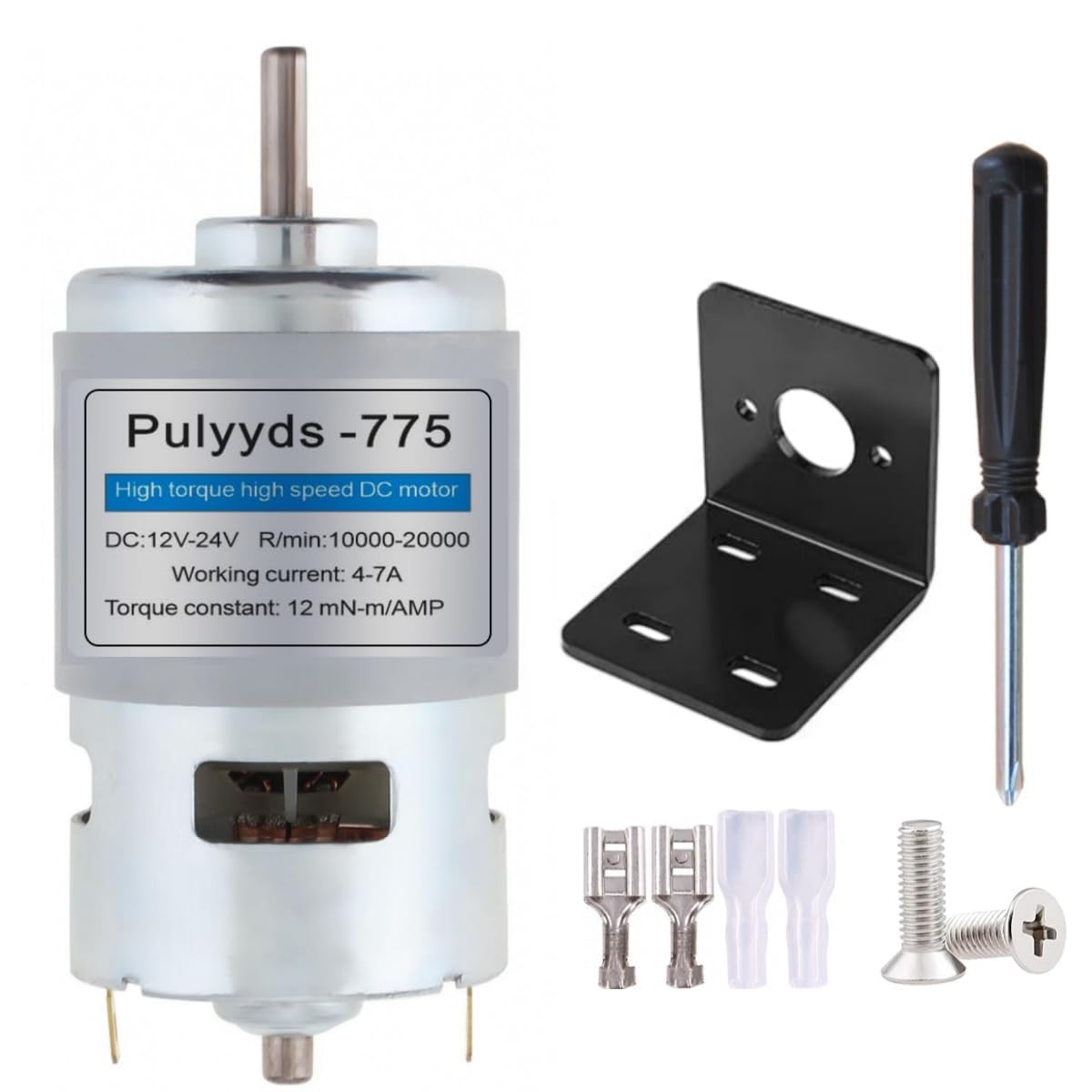 775 DC Motor 12V-24V DC Motor High Torque D C M otor 10000-20000 RPM Dual Ball Bearings Quiet Power Wheels Motor Upgrade D C M otor(with Bracket) (D Shaft Motors)