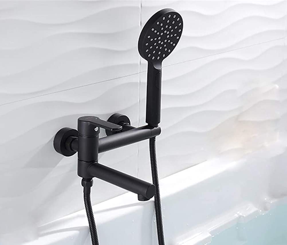 WYRSS Bathtub Faucets Bath Wall Mounted Shower Set Single Handle Solid Brass in Black Tub Taps Bathtub Mixer with Shower Taps, Luxury Black Shower Set