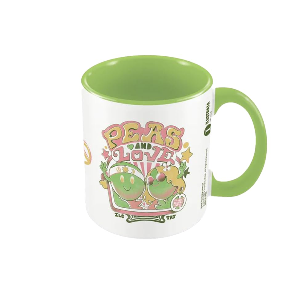 Pyramid International Men's Light Green Ilustrata Mug (Peas And Love Design) 11Oz Ceramic Coffee Mug, Cups And Coffee Mugs For And Mugs For Wo - Official Merchandise,