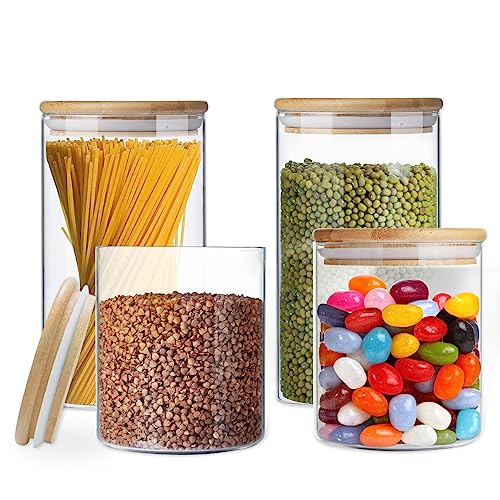 Set di 4 Barattoli di Stoccaggio 800/1200 Ml Con Coperchi in Bambù, Ermetici da Cucina per Spezie, in Vetro Borosilicato Rinforzato - immagine 6