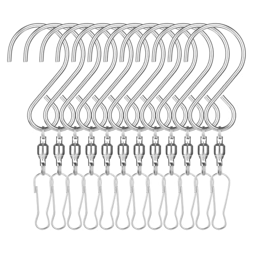 COMNICO 12 Pack Wind Spinner Swivel Hooks for Hanging Plants 360 Degree Dual Spin Windsock Wind Chime Hanger Light Clips Bird Feeders Houses Baskets Birdbaths Crystal Twisters Party Supply