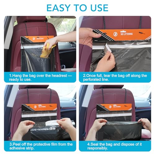 Image of 50 Pcs Disposable Car Trash Bags - Leakproof & Odor-Lock 2 Gallon Hanging Auto Garbage Bags - Hanging from Headrest /Easy Stick-On Trash Can for Car, Truck, SUV, Travel & Ride-Share