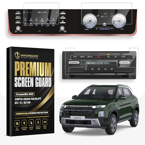 Image of Screen Protector Combo for Hyundai CRETA 2024 Facelift - 8 Inch Infotainment & Cluster (EX /S /SX Optional) + AC Panel Screen Guard | Clear [Not a Tempered Glass]