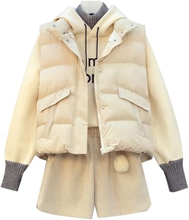 Chaqueta de chándal para mujer, abrigo con capucha, camiseta superior y  pantalón corto de lana, conjunto de tres piezas: Amazon.es: Ropa
