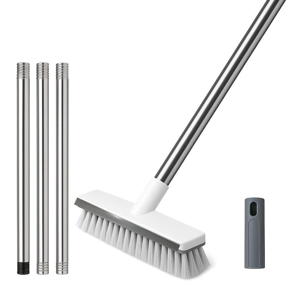 Milton 3-in-1 Bathroom Cleaning Brush with Wiper -Long Handle 180° Rotate Toilet Brush Bathroom Tiles Cleaning, Wiper Floor Scrub w11 for Kitchen Bathroom Cleaning Accessories White-image-2