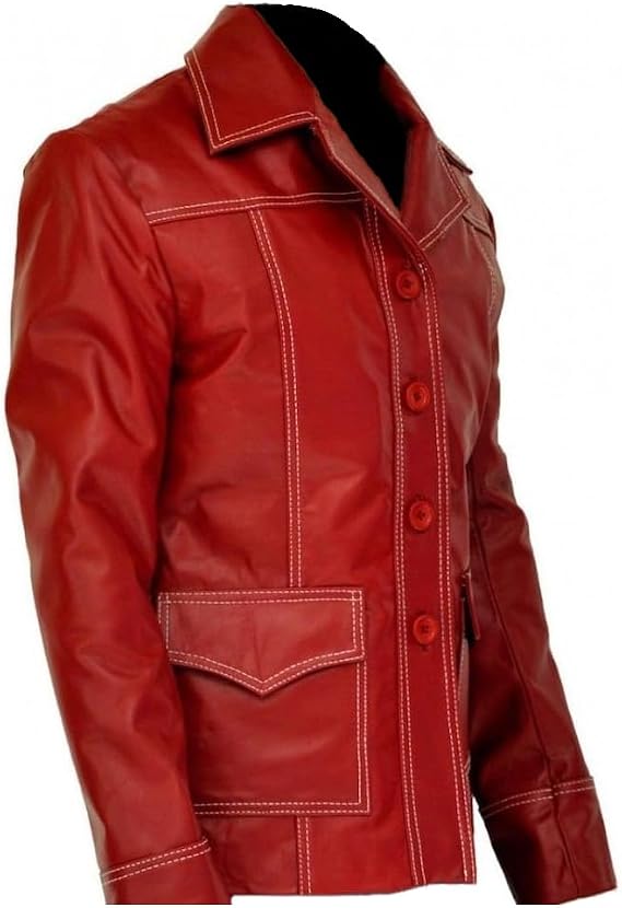 Mens Stylish Fight Red Leather Jacket Club Casual Wear for Men