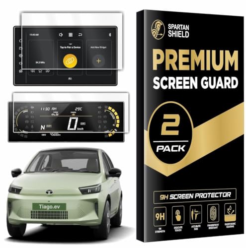 Image of SPARTAN SHIELD [2 PACK] Screen Guard For TATA TIAGO EV 2026 Facelift || Pure+ || 8 Inch Infotainment Touchscreen + 5 Inch Instrment Cluster Protector | Anti Scratch | Water Resistant | HD Clear | High Touch Sensitivity | TataTiago Car Display Accessories 2026 [Not Tempered Glass]