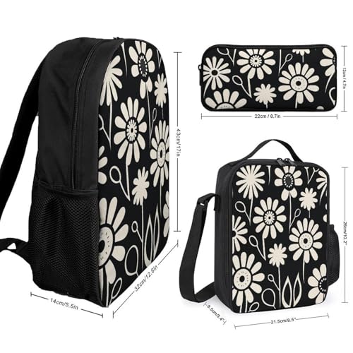 3 Piece Backpack for Women Men Lightweight Causal Daypack Shoulder Bag Set with Insulated Lunch Bag And Pencil Case Organizers Cheerful And Gorgeous2