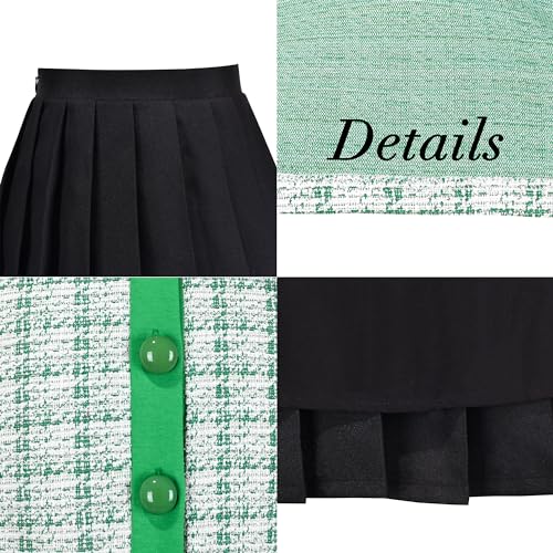Image of Sunny Fashion Girls Outfit Set 2 Piece Green Plaid Knit Cardigan Pleated Skirt
