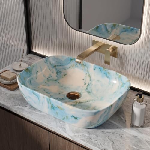 Image of Designer Ceramic Wash Basin For Bathroom | Over Counter Bathroom Basin | Counter Top Bathroom Sink | Wash Basin For Restaurant, Hotel (18 x13 x 5 Inch) (157)
