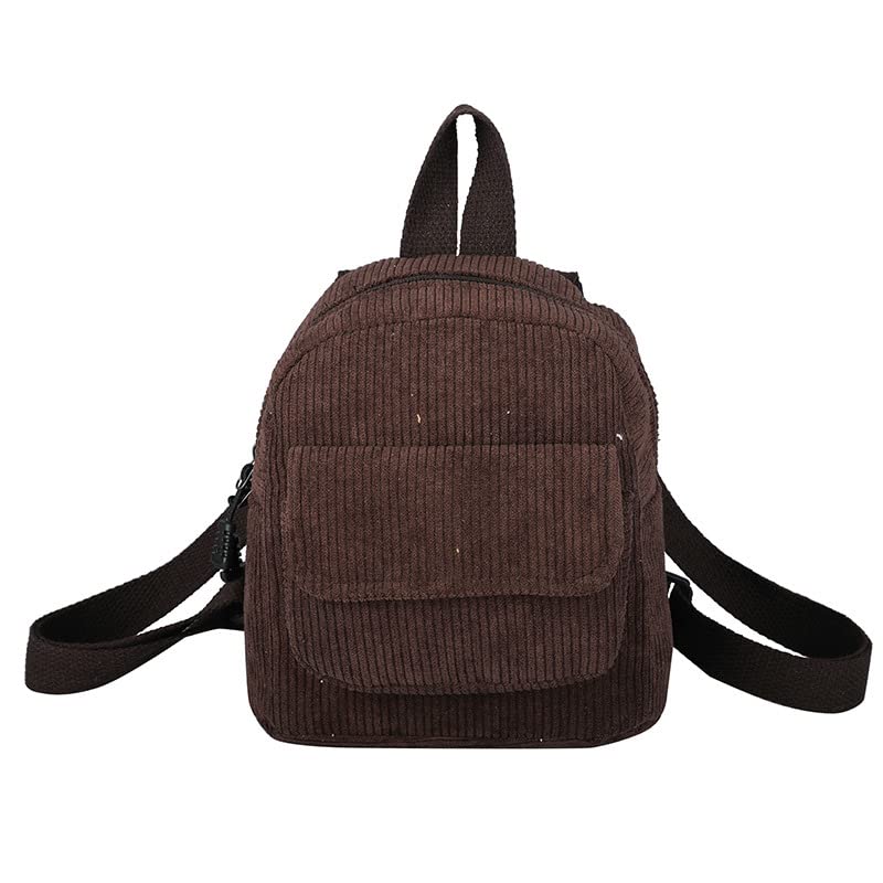 Mini mochila feminina de veludo cotelê – Mochila pequena leve e elegante para encontros, viagens, acampamento, caminhada, Marrom, P
