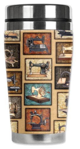 Mugzie Vintage Sewing Machines Travel Mug With Insulated Wetsuit Cover, 16 Oz, Black #TOP10