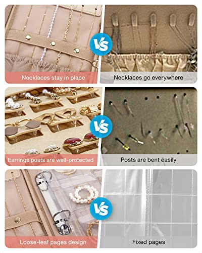 BAGSMART Large Jewelry Travel Organizer Case for Home Jewelry Organizer Storage Ring Binder Jewelry Bags Clear Jewelry Rolls Zipper Pouch Bag for Necklaces, Earrings, Rings, Bracelets, Pink3