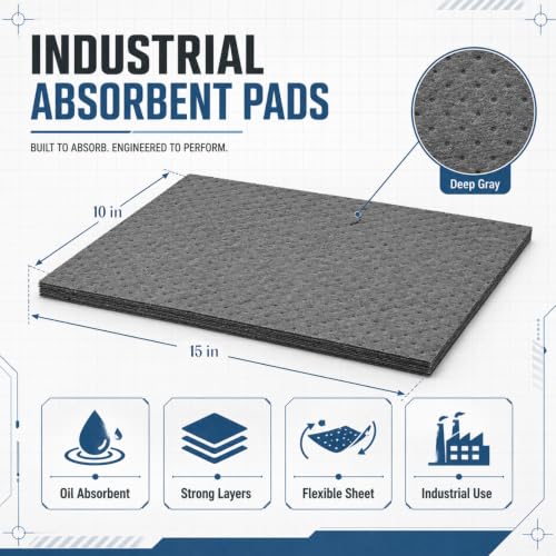 Image of Hoolerry 100 Pcs Oil Absorbent Pad for Spill, 10 x 15 Inch, Gray