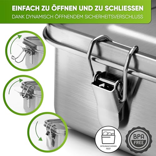 Foto von Blockhütte Premium Edelstahl Brotdose I 1400ml I Inkl Austauschdichtung und 2x Trennwand I Die verbesserte Lunchbox ist auslaufsicher und kinderleicht zu Reinigen I Für Kinder und Erwachsene