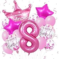 8th Birthday Decorations, 8 Balloon, Girls Birthday Decorations - HSC 15pcs Pink Age 8 Party Decorations with Number 8, Crown & Confetti Balloons for Girl's Party Supplies
