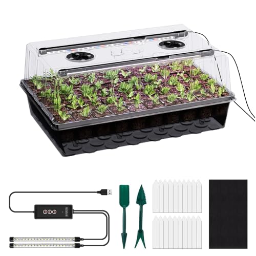 60-Cell Self-Watering Seedling Tray with Grow Light Indoor Gardening Kit with 4-Inch Humidity Dome Plant Propagator for Seed Germination Complete Starter Set for Herbs Flowers and Vegetables
