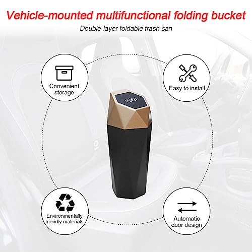Image of Car Trash Can, Mini Plastics Portable Auto Rubbish Bin with Lid, Leakproof Diamond Design Garbage Holder, Small Waterproof Vehicle Dustbin for Automotive, Kitchen, Home, Office