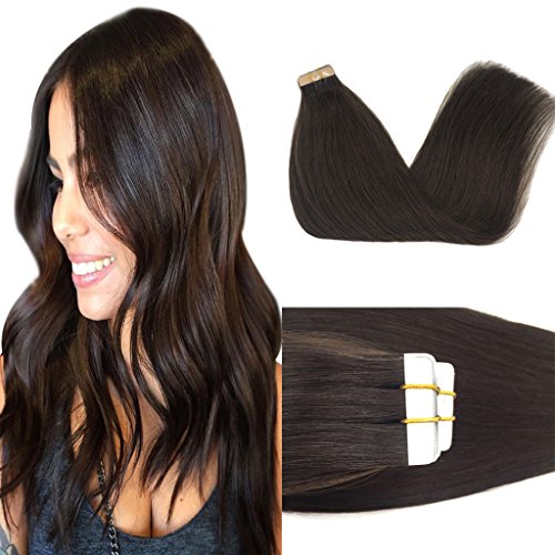 GOO GOO Hair Extensions Tape in Dark Brown Remy Human Hair Extensions 14inch