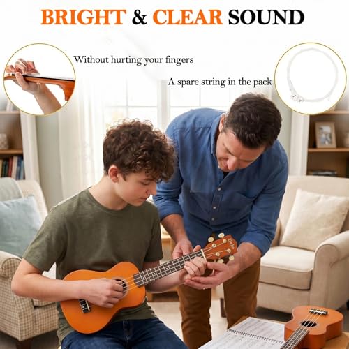 Image of Everjoys Soprano Ukulele Beginner Kit 21 Inch w /Free Online Lesson Gig Bag Tuner Picks Strap, Fast to Learn (Honey)