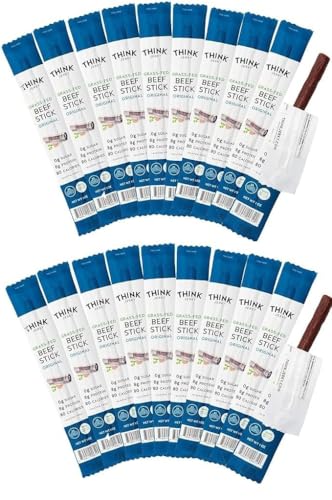 (Pack of 20 Sticks) Think Jerky, Original Grass-Fed Beef Sticks (1.0 OZ/Stick)