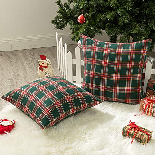 Image of AQOTHES Christmas Plaid Decorative Throw Pillow Covers Green Red 20x20