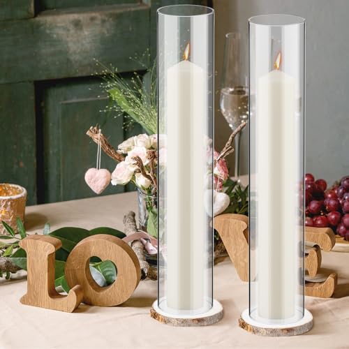 Yaomiao KAS-YAOMIAO-1478 6 Pcs Glass Hurricane Candle Holder With Wood Coasters D: 3 Inch H: 16 Inch Clear Pillar Candle Holder Decorative Centerpieces thumb #4