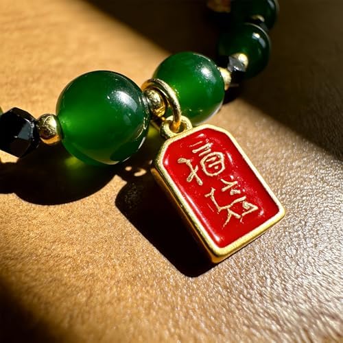 LY&SASIF Good Luck Phone Charm with Retro Green Beaded, Lucky Wrist Strap for Women, Feng Shui Fortune Cellphone Chain, Anti-lost Rope, Bag Keychain Hanging Ornament Wealth Phone Lanyard - 3