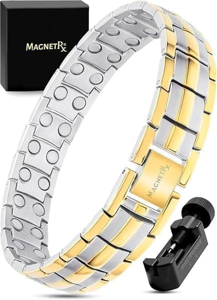 MagnetRX® Ultra Strength Magnetic Bracelet - Effective Stainless Steel Magnetic Bracelets for Men - Adjustable Bracelet Length with Sizing Tool for Perfect Fit (Silver & Gold)
