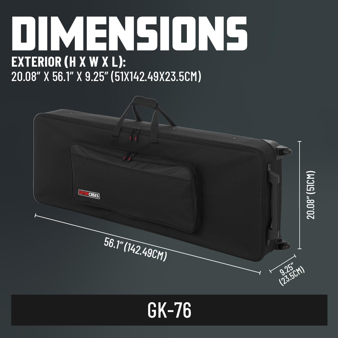 Gator Cases Estuche Ligero para Teclado con Mango Extraíble y Ruedas; Se Adapta a Teclados de 76 Notas (GK-76)