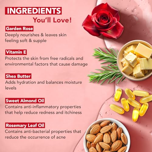 Botanic Hearth Garden Rose & Vitamin E Body Wash | Limited Edition, with Shea Butter, Sweet Almond Oil & Rosemary Leaf Oil 16 fl oz (473 ml) | Sulphate & Paraben-Free, Luxurious Lather - Image 5