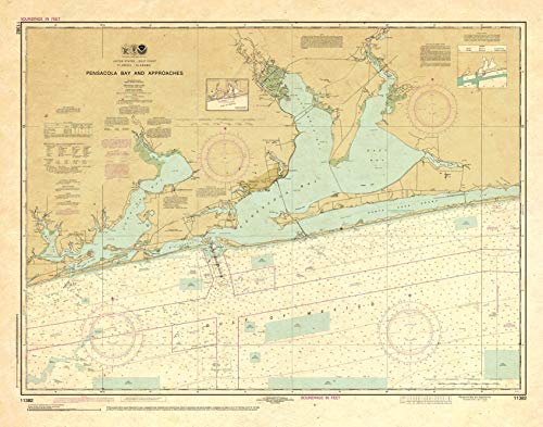 Paradise Cay Publications, Inc. Antiqued NOAA Chart 11382: Pensacola Bay and approaches